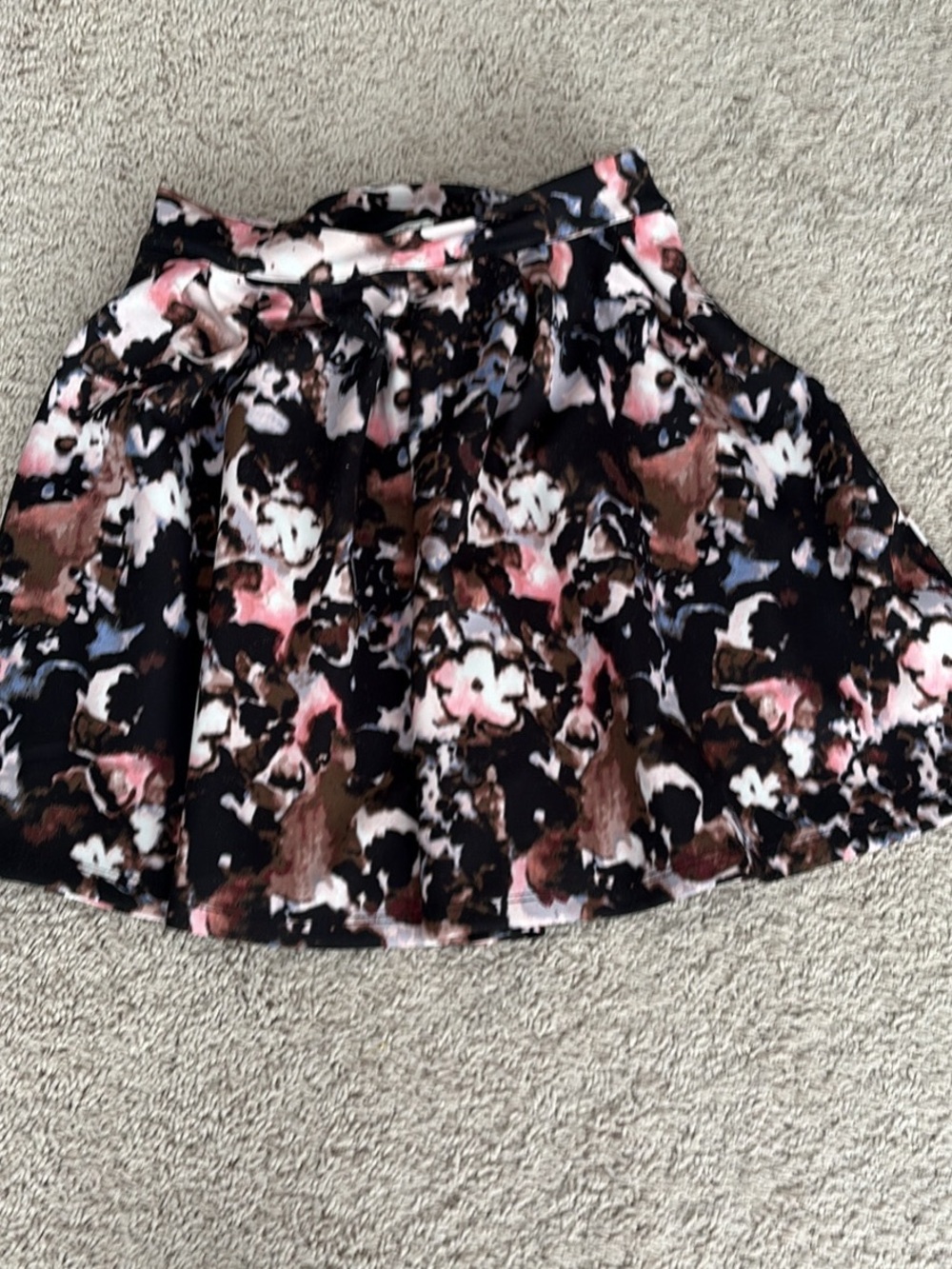Ardene Floral Print Skater Skirt - Black with Pink & Brown ladies small